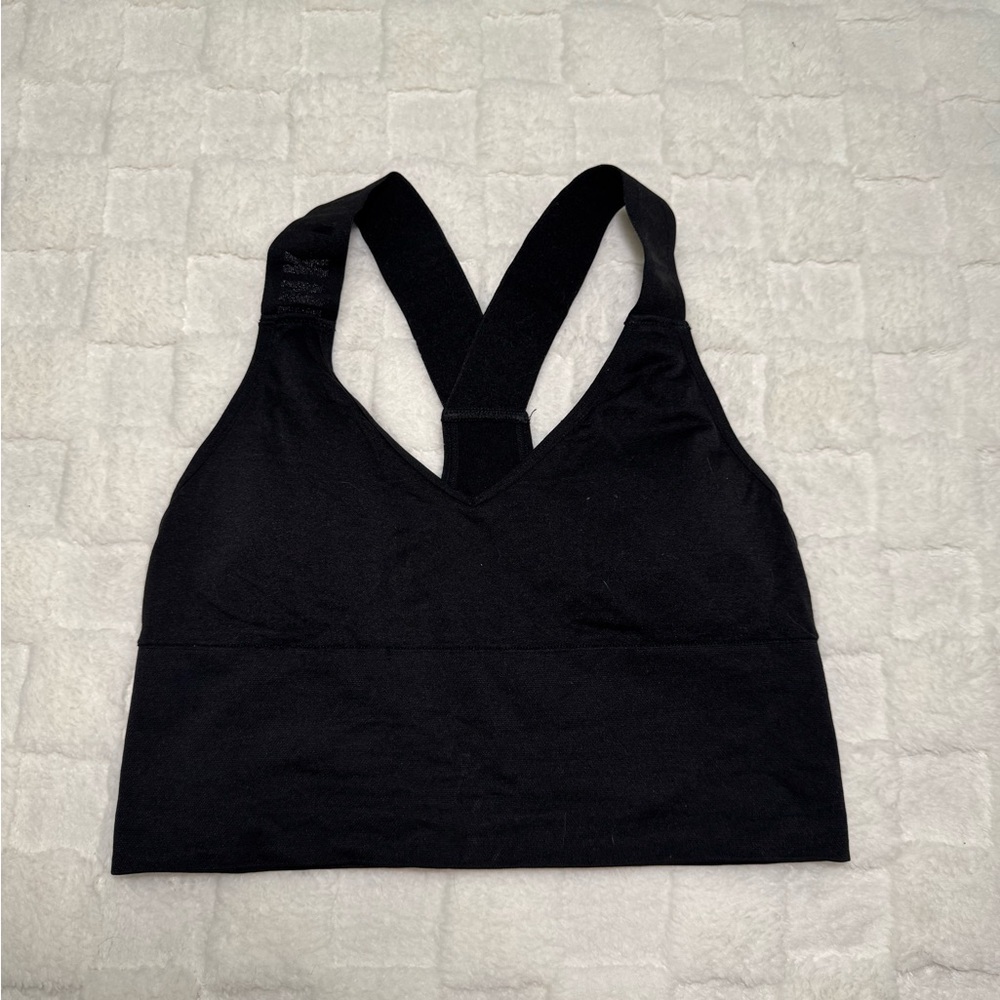 VS PINK Black Longline Sports Bra with Logo Straps and Pads - Women’s Small